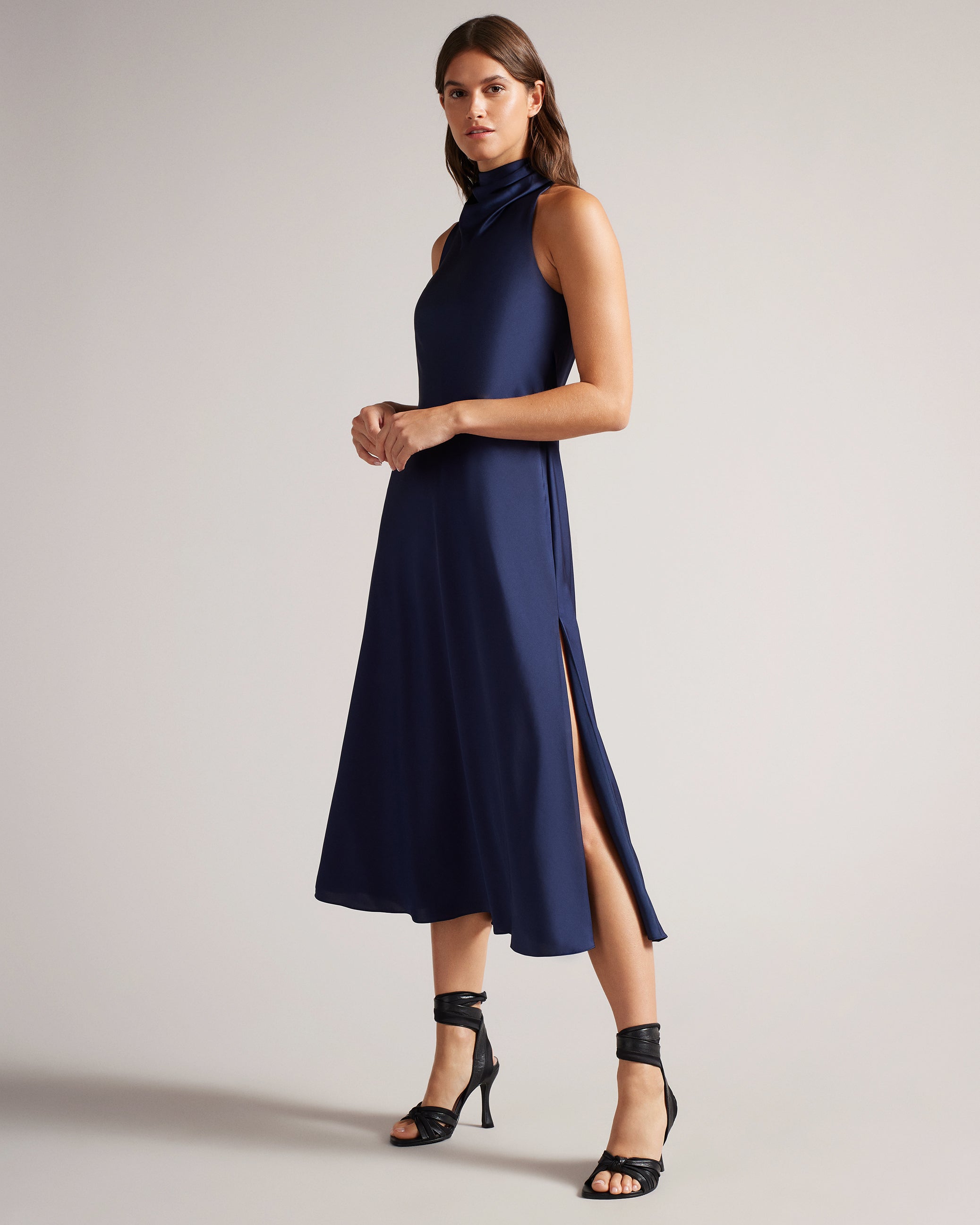 Ted Baker mixed geo lace midi dress in navy